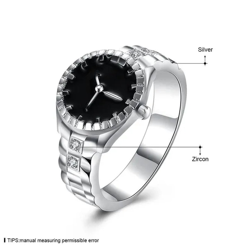 Creative 925 Sterling Silver AAA Zircon Watch Shape Ring for Women Fashion Wedding Engagement Party Gift Charm Jewelry