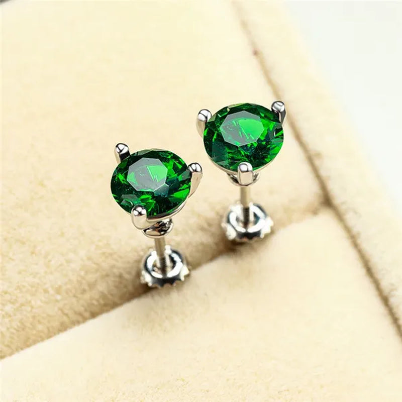 925 Sterling Silver 1 Ct Round Cut Chic Tsavorite Sapphire Stud Earrings Anniversary Birthstone Ear Studs Dainty Wedding Jewelry