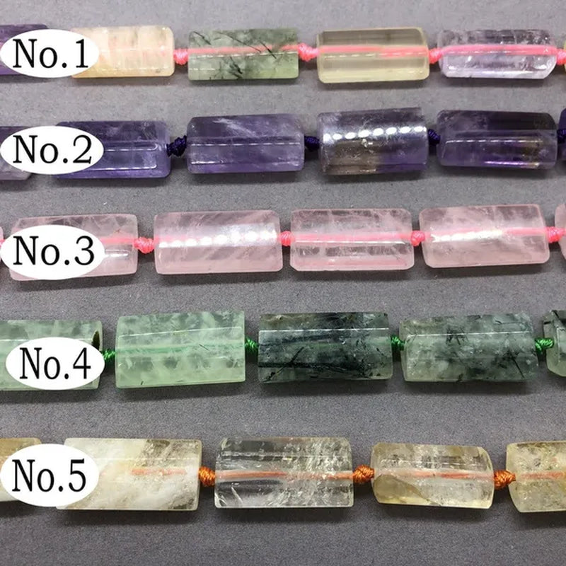 Natural Faceted Rectangle Bead Crystal Amethyst Rose Quartz Prehnite Citrine Diy