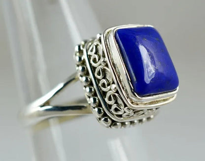 Genuine Lapis Lazuli 925 Sterling Silver Handmade Ring Size 6 to 10 (US)
