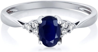 14K White Gold Gemstone Birthstone and White Diamond Engagement Ring | Oval Shape 6X4MM | Wedding Anniversary Promise Gold Ring for Women | Available in Size 5, 6, 7, 8, 9
