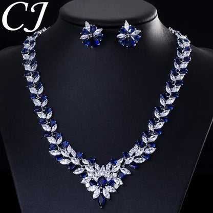 CANDICE White Gold Plated Marquise Red Zirconia Stone Necklace Earrings Sets For Wedding Luxury Party CZ Jewelry Set
