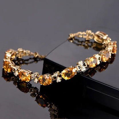 Romantic 18K Golden Plated Copper Setting Heart Shape Citrine Jewelry Set Love Shape Pendant Necklace Heart Micro Inlaid Cubic Zirconia Stud Earrings Butterfly Open-End Ring Flower Bracelets for Women Gifts