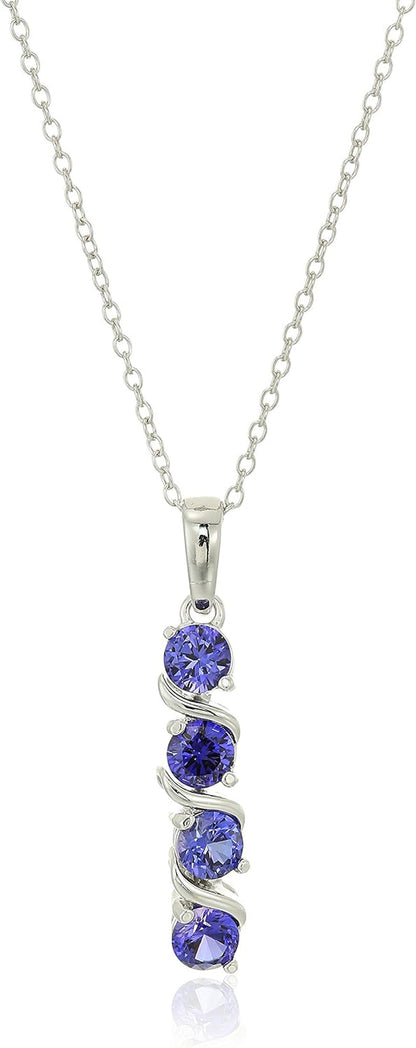 Womens Sterling Silver Created Gemstones Four Stone Pendant Necklace