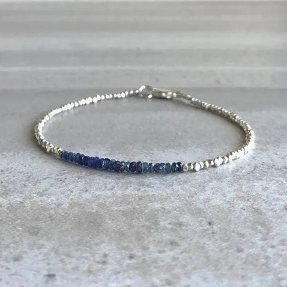 2pcs Real Blue Sapphire Bracelet | Fine Silver Bead Bracelet | Genuine Sapphire Jewelry for Women, Men | September Birthstone