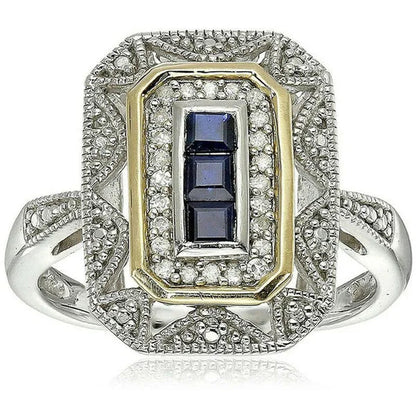 Vintage 925 Silver Plated Princess Created Blue Zircon Art Deco-Style Ring Size 6-10 Arrow
