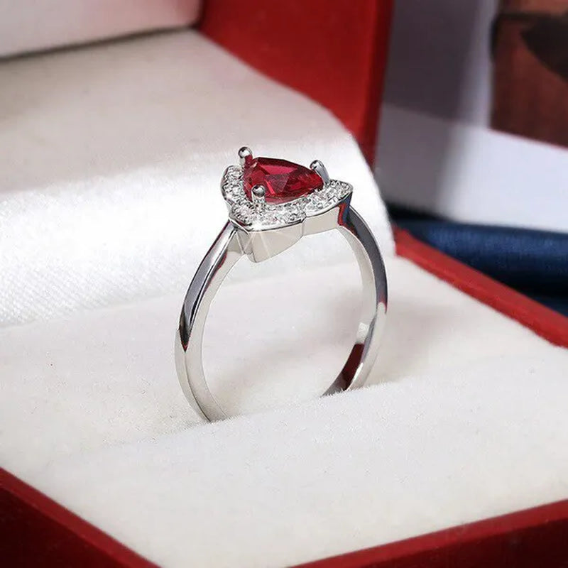 Classic Garnet Red Personality Ruby Color Zircon 925 Silver Ring Love Romance Ring Women'S Wedding Jewelry Engagement Ring