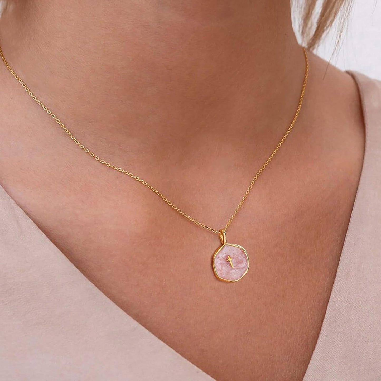 Small Cross Necklace for Women, Dainty 14K Gold Plated Cross Pendant Necklace, Everyday Simple Cross Charm Choker Minimalist Religious Jewelry Cute Trendy Gifts