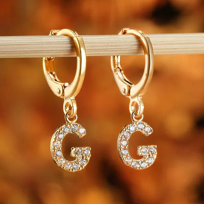 1 Pair 14K Gold Filled Cute Initial A-Z Letter Earrings CZ Zircon Diamond Gold Small Hoop Earings for Women Alphabet Fashion Jewellery