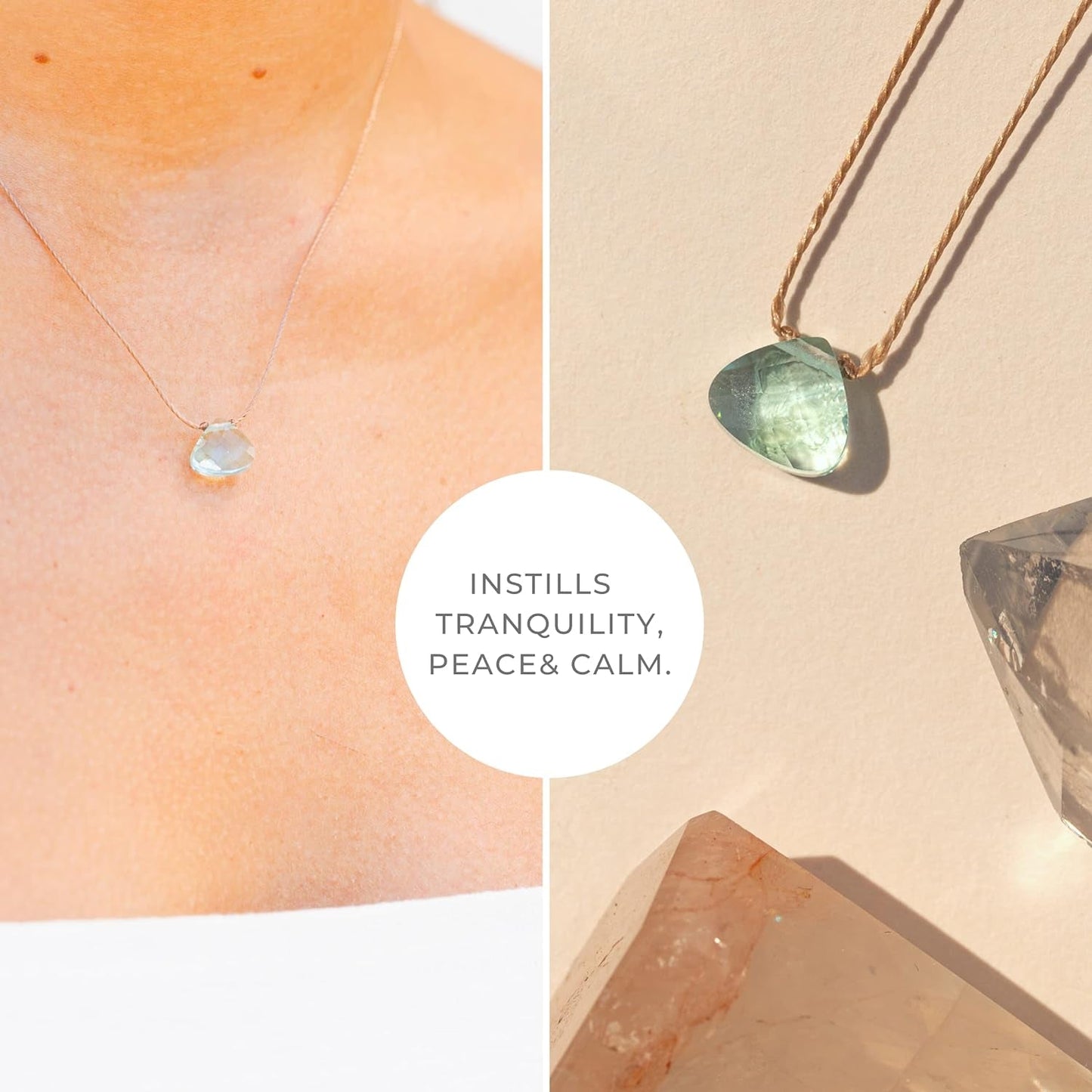 Soul Shine Handmade Necklace, Empowering Jewelry with Healing Crystal, Inspirational Jewelry for Women, Mom & Sister, 2"" Extender with Lobster Clasp, 16"" Nylon Cord (Powder Blue, Breathe)