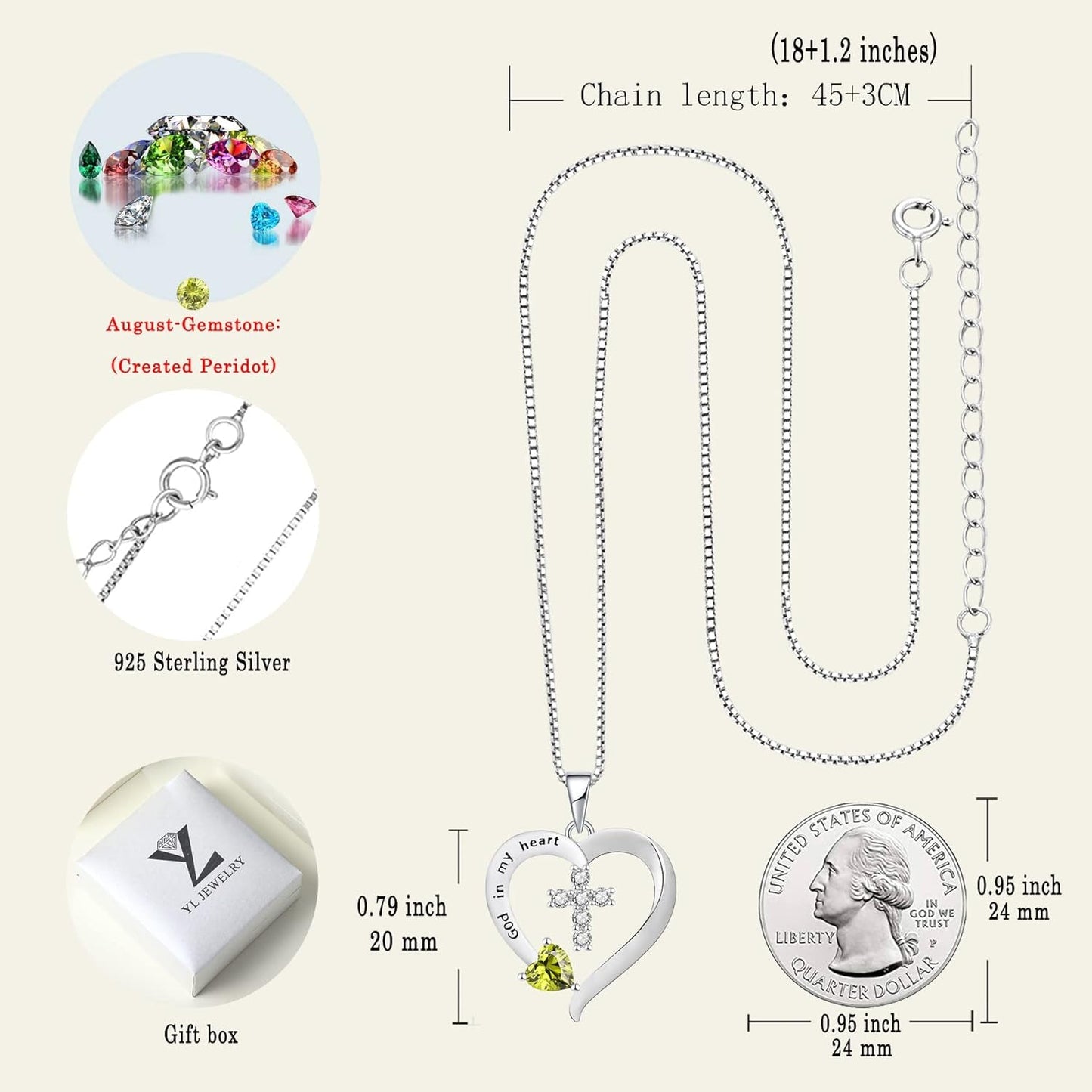 Women'S Heart Cross Necklace Sterling Silver God in My Heart'' Pendant Dangle Cross Crucifix Jewelry
