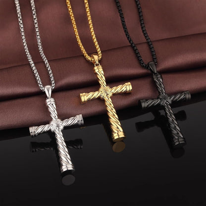 Men'S Cross Necklace 316L Stainless Steel Large Heavy Cross Pendant for Men Polished Jewelry Rolo Chain with 22'' 24'' 26''
