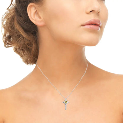 Sterling Silver Citrine and White Topaz Heart Cross Birthstone Pendant Necklace