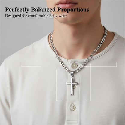 925 Sterling Silver Cross Necklace for Men Women | 5Mm 316L Stainless Steel Diamond-Cut Cuban Link Curb Chain, Beveled-Edge Religous Pendant Jewelry, 16-30'' Christian Baptism Gift