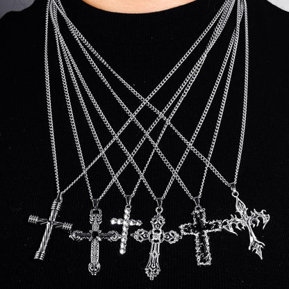 6PCS Cross Pendant Necklace Set for Men – Gothic Cross Necklace Jewelry Accessory, 23.6 Inches Chain