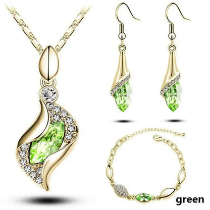 2022 Elegant Luxury Simple 18k Gold Sterling Silver Rose Gold Color Austrian Crystal Pendant Necklace Earring Bracelet 925 Sterling Silver Engagement Jewelry Set Lady Gift Birthday Gift Jewelry Set