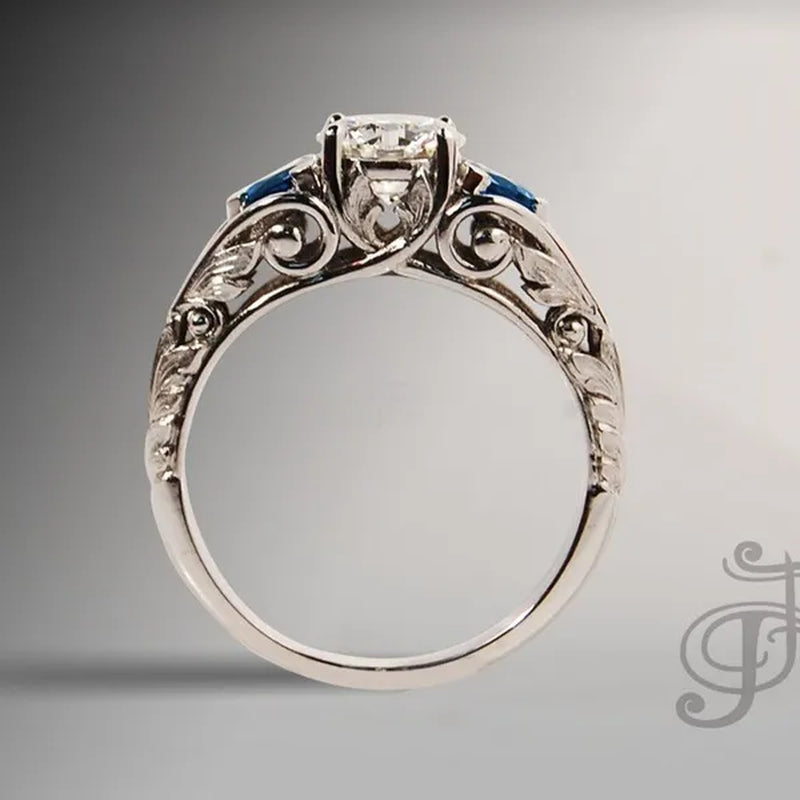 Retro Women'S Ring Princess Cut Diamond Sapphire Antique Proposal Gift Rings Bridal Wedding Band Anniversary Christmas Party Jewelry （Size: 5-11）