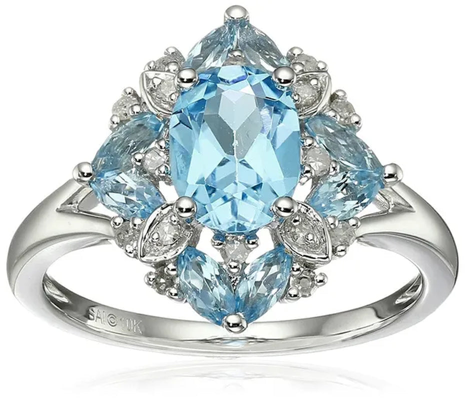 Gorgeous 925 Sterling Silver Lake Blue Aquamarine Wedding Engagement Ring  Size6-10