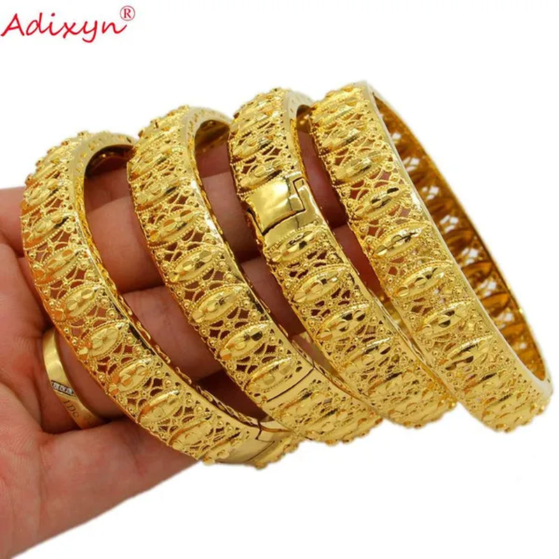 Adixyn Can Open 4Pcs/Lot Gold Color Ethiopian Dubai Africa Bangle Bride Wedding Bracelet Jewelry for Women/Men N071031