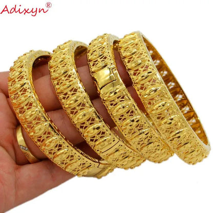 Adixyn Can Open 4Pcs/Lot Gold Color Ethiopian Dubai Africa Bangle Bride Wedding Bracelet Jewelry for Women/Men N071031