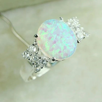 Princess Charm Crystal 925 Sterling Silver Fire Opal Ring Anniversary Gift Engagement Bridal Wedding Rings Jewelry for Women Ladies Size 4-12