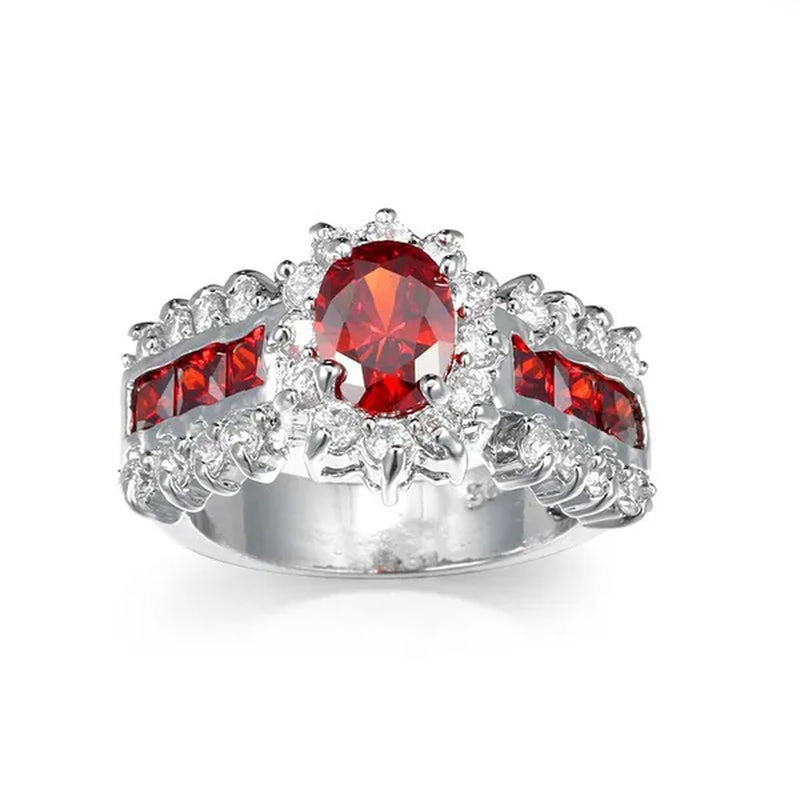 HOT Brand  Fashion Oval Cut Blue Sapphire&Red Ruby Wedding Ring 18k White Gold Jewlry for Women