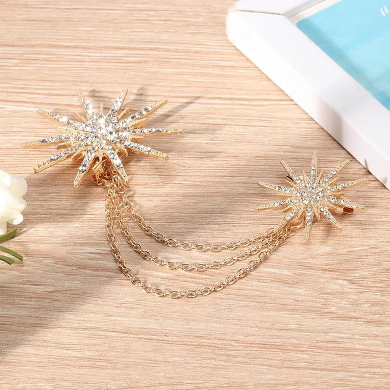 Snowflake Shaped Brooch Alloy Tassel Chain Brooch Lady Jewelry Accessory