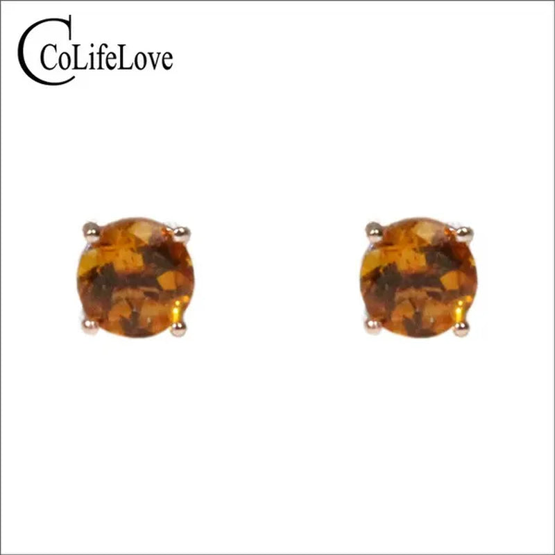 CoLife Jewelry Simple 925 Silver Citrine Stud Earrings for Daily Wear 5mm Natural Citrine Earrings 925 Silver Citrine Jewelry