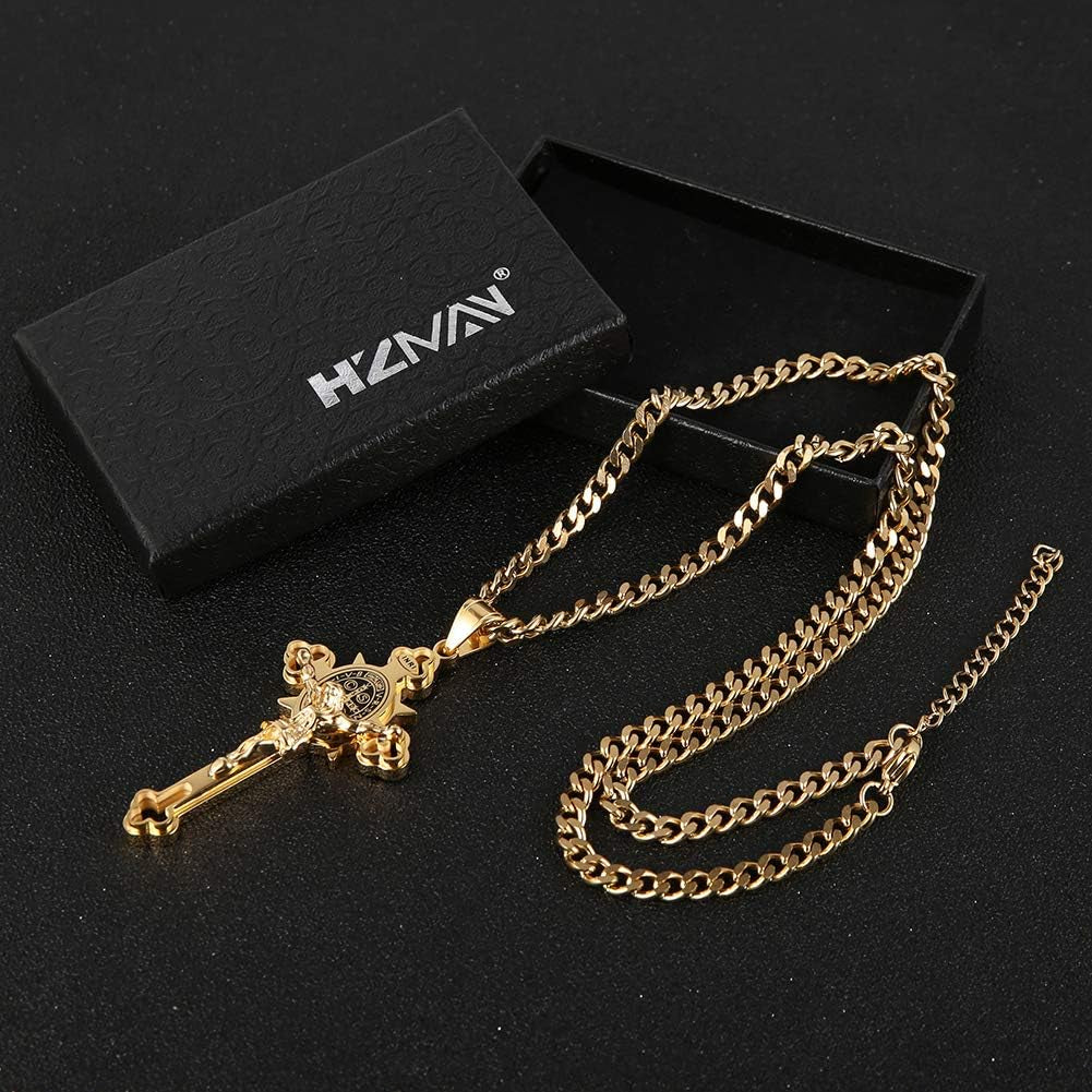 Religion Stainless Steel Saint St St. Benedict Crucifix Cross Pendants Necklace INRI