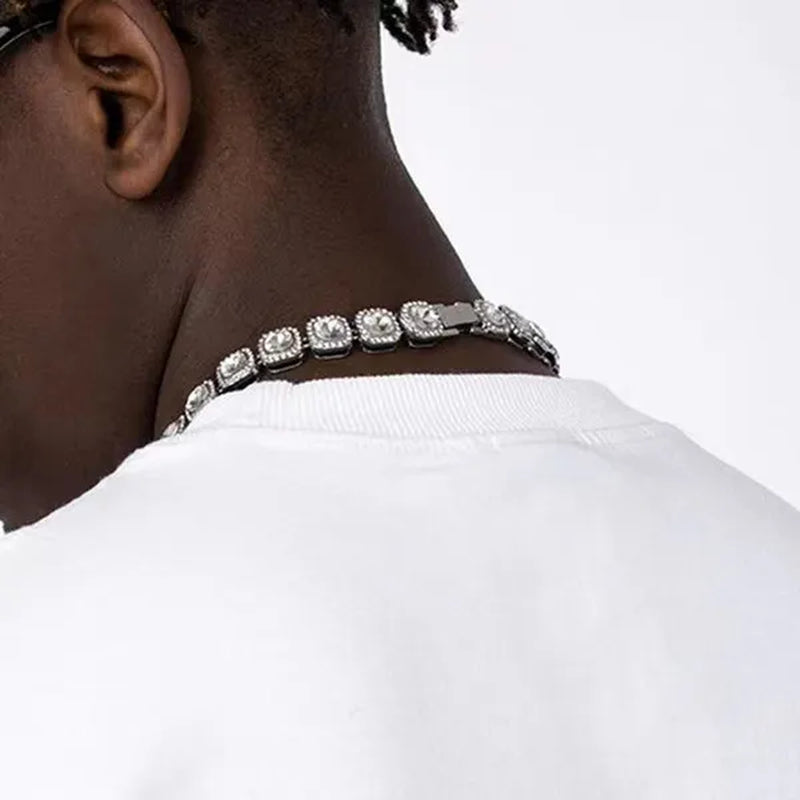 12mm Iced Out Square Tennis Chain Necklace,Diamond Cuban Link Necklace Hip Hop Jewelry with For Men Women Charm Jewelry