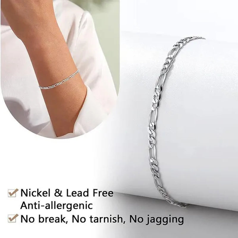 925 Sterling Silver 4/6MM Figaro Link Italian Chain Bracelets for Women Men Fashion Jewelry Christmas Gift