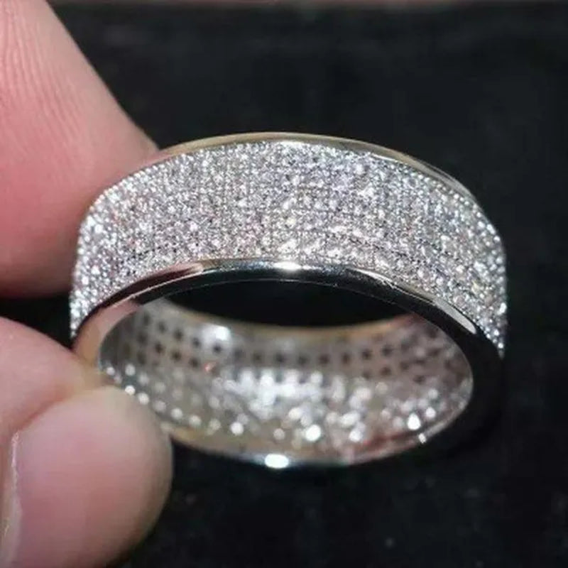 925 Solid Sterling Silver White Sapphire Diamond Wedding Band Sparkling Rings Engagement Anniversary Party Jewelry 3 Color