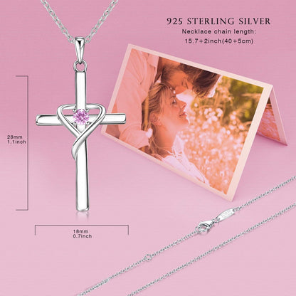 925 Sterling Silver Cross Necklace for Women Teen Girls 14K Gold Plated or Rose Gold Birthstone Necklaces for Teen Girls Gifts for Mother'S Day, Birthday or Anniversary