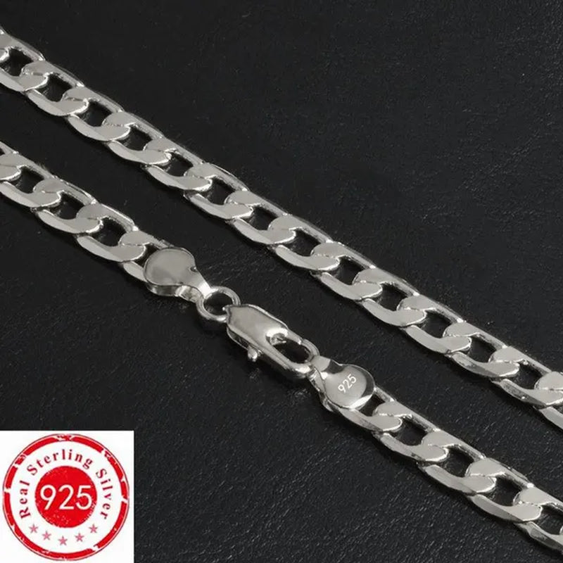 Wholesale High Quality 925 Sterling Silver Fashion Jewelry Set 925 Silver Curb Link Chain Bracelet & Necklace16-30 Inches for Women and Men