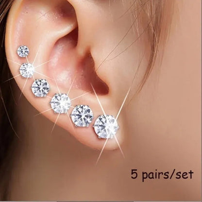 Ladies Fashionsilver Stud Earrings, Ladies Earrings, Ladies Wedding Engagement Valentine'S Day Jewelry Gifts (5 Pairs/Set)