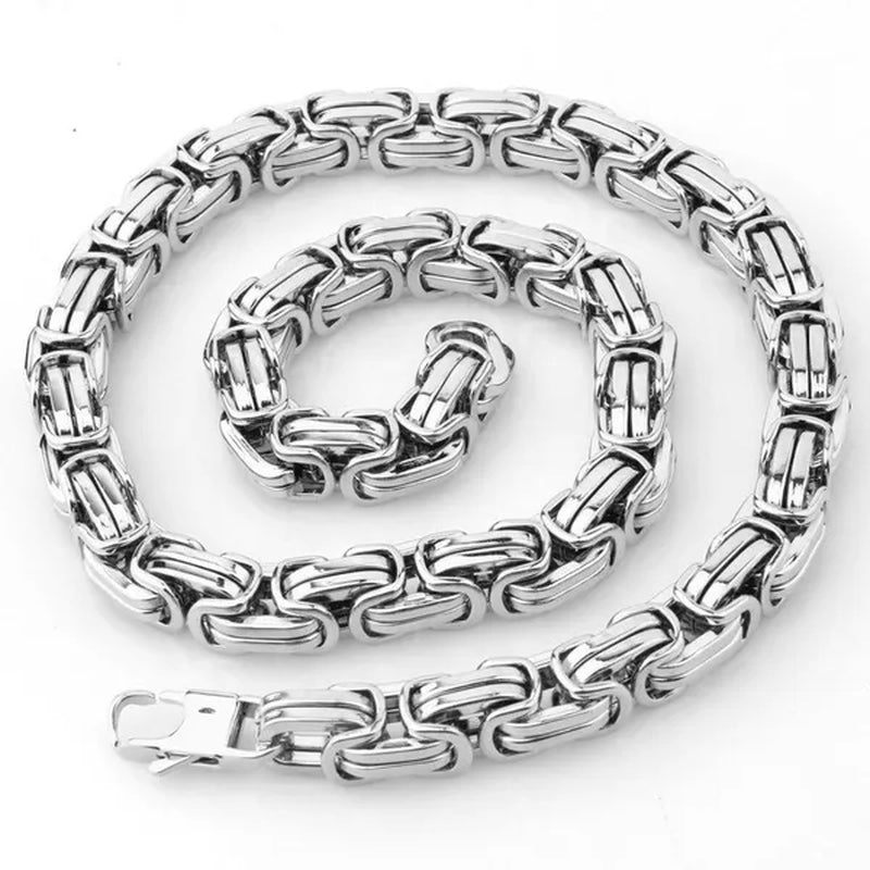 7-40" 12/15Mm Mens Womens Silver/Gold Stainless Steel Necklaces Byzantine Chain Curb Cuban Bracelet Necklace