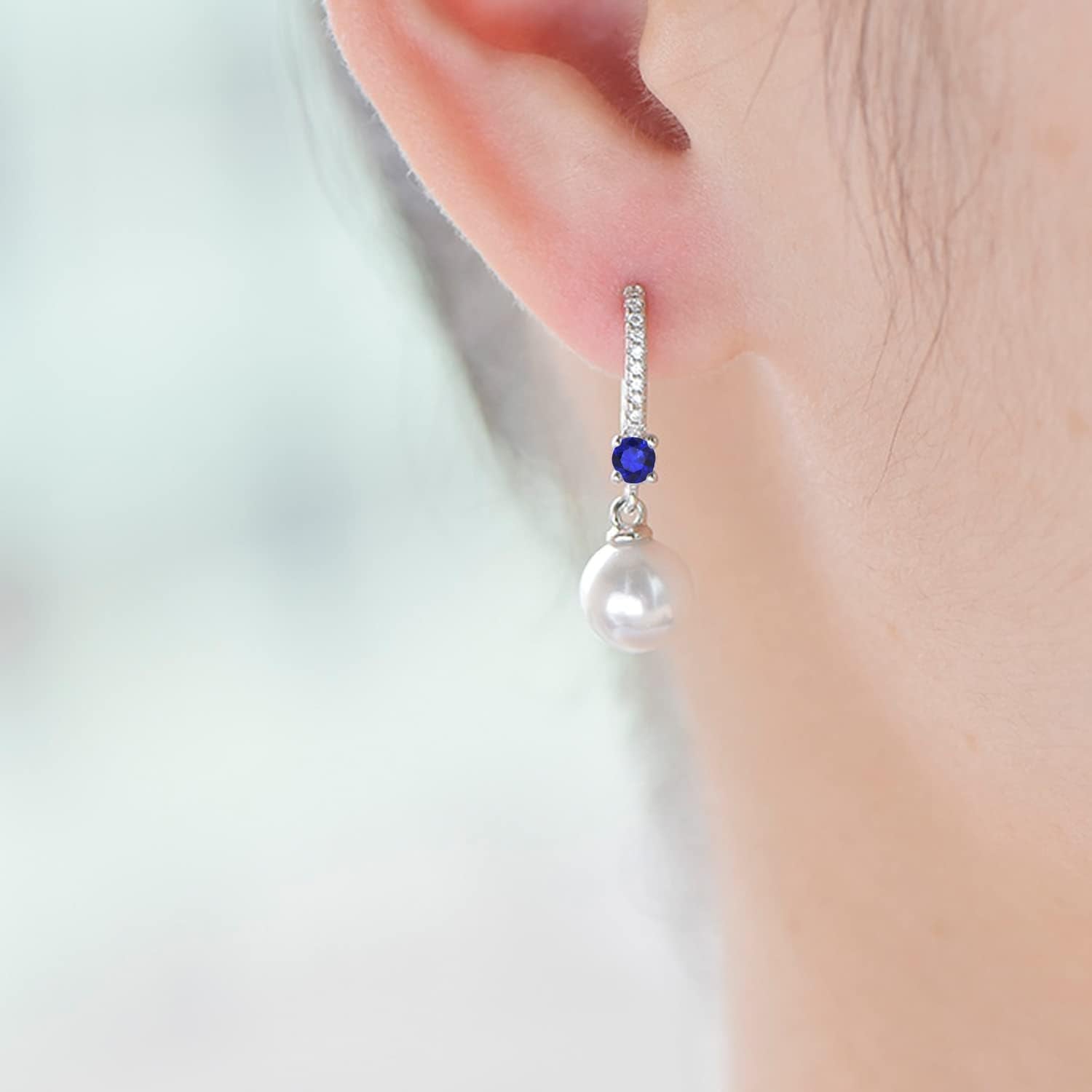 925 Sterling Silver Freshwater Pearl Hoop Earrings with Dangle Real Pearl,Simulated Pearls