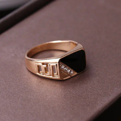 Fashion Male Jewelry Classic Gold Color White Sapphire Diamond CZ Wedding Ring Black Enamel Agate Rings for Men Christmas Party Gift Size 7 8 9 10 11 12