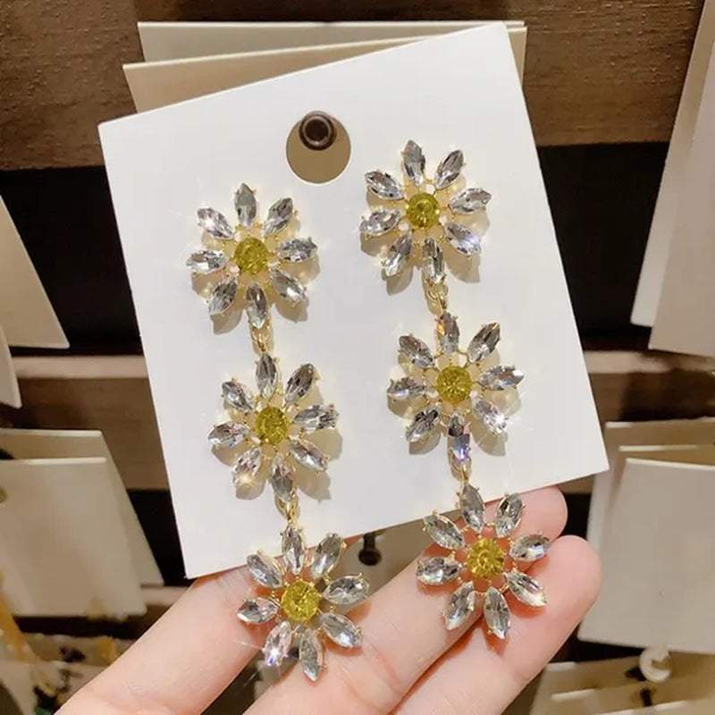 1 Pair Fashion Crystal Rhinestone Drop Earrings For Women Citrine Jewelry
