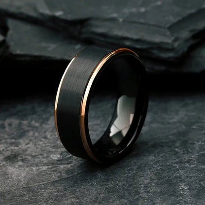 Men's black tungsten ring with rose gold edge plating wedding band for men jewelry ring size 6-13