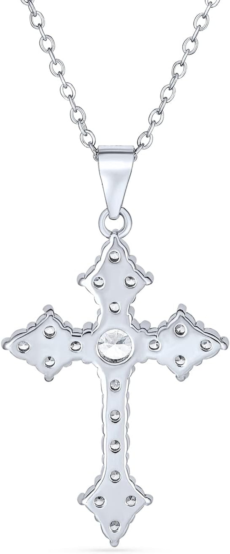 Elegant Bridal Cubic Zirconia Vintage Antique Style Migrain AAA CZ Christian Religious Cross Pendant Necklace for Women Teens .925 Sterling Silver