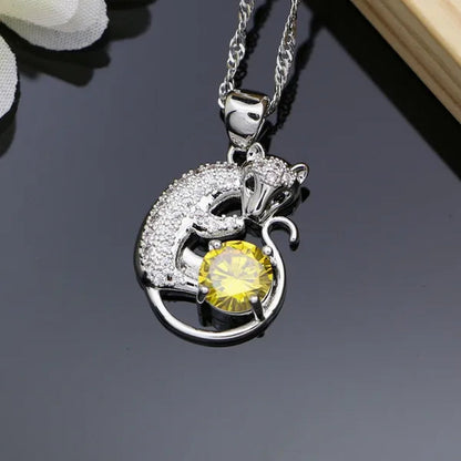 Women 925 Sterling Silver Bridal Jewelry Sets Yellow Topaz Charm Earring Necklace for Women Party Fox Shaped Ring Bracelet Set