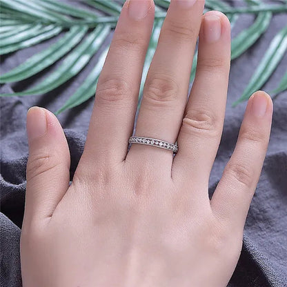 Exquisite 925 Sterling Silver/Black Gold/Gold/Rose Gold Single Ring White Full Diamond Ring Wedding Jewelry Gift
