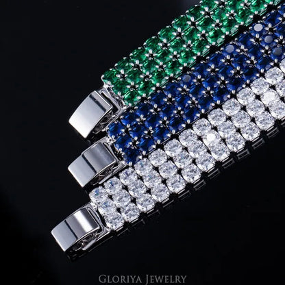 Gloriya Hot Selling Gorgeous 3 Row Round Sparkly Top Grade Zirconia Wide Bridal Bracelets for Women Engagement Wedding Party Jewelry