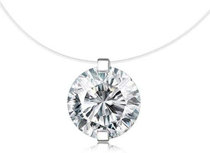 S925 round Fish Line Two Claws Cut Clear Cubic Zirconia Pendant Necklace (Silver)
