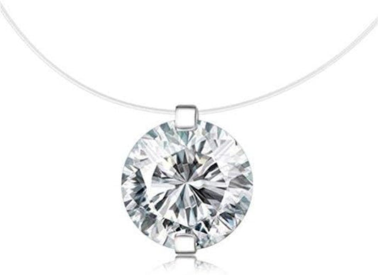 S925 round Fish Line Two Claws Cut Clear Cubic Zirconia Pendant Necklace (Silver)