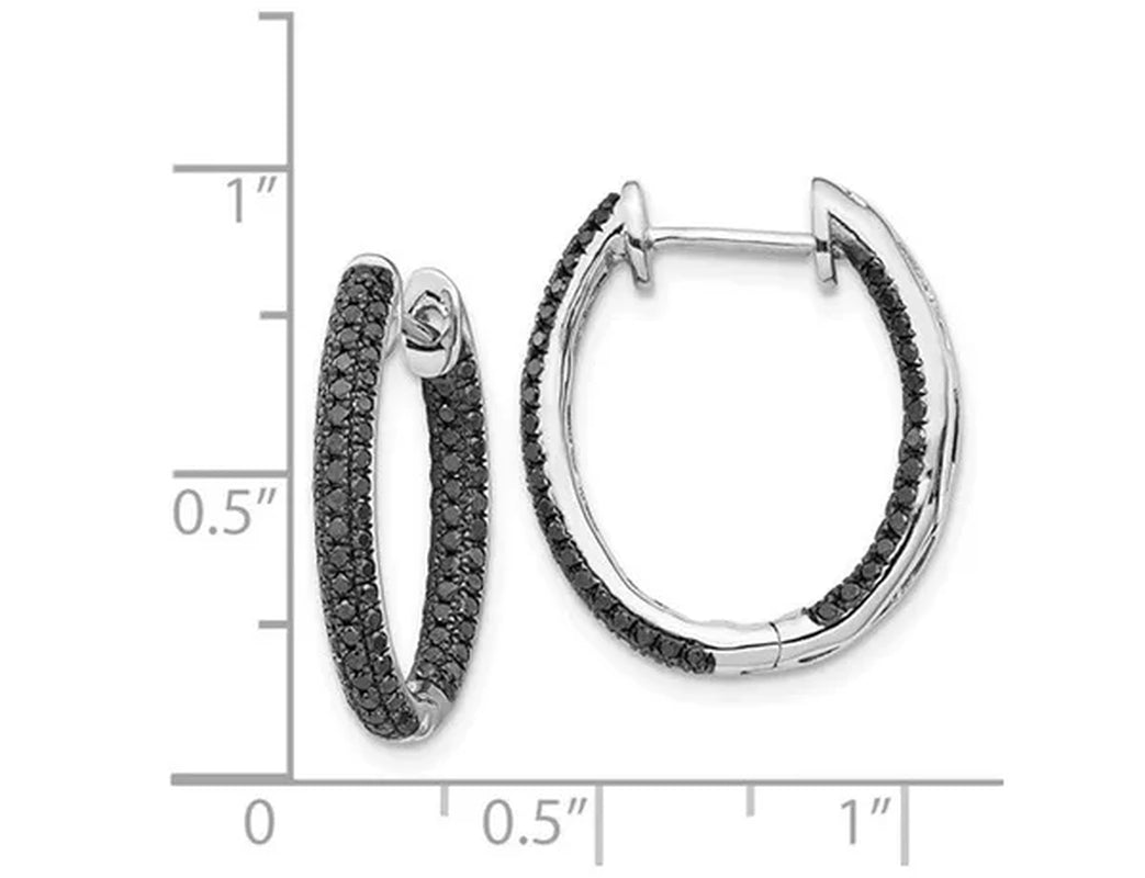9/10 Carat (Ctw) Enhanced Black Diamond In-And-Out Hoop Earrings in 14K White Gold