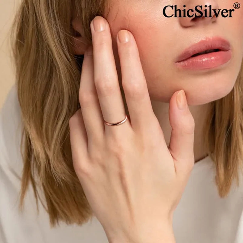 Chicsilver Ring Solid 925 Sterling Silver 2/3Mm Thin Plain Dome High Polish Wedding Band Rings for Him and Her Size 4-12