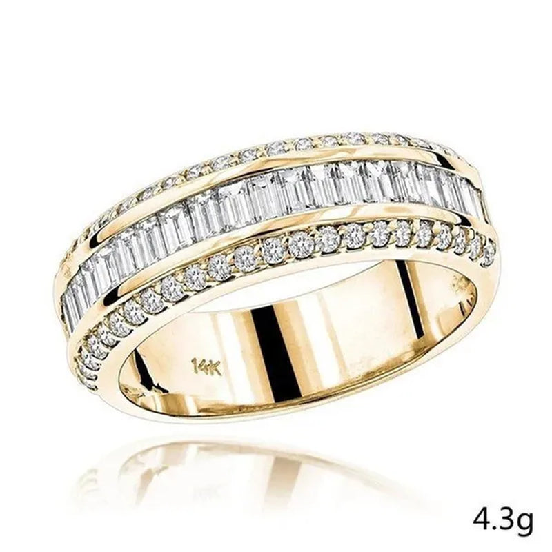 Shining Light Luxury Fashion Three-row Diamond and Alternate Rings, Exquisite Ladies Engagement Diamond Ring Promise Ring Bride Romantic Wedding Engagement Ring Lover Jewelry Gift