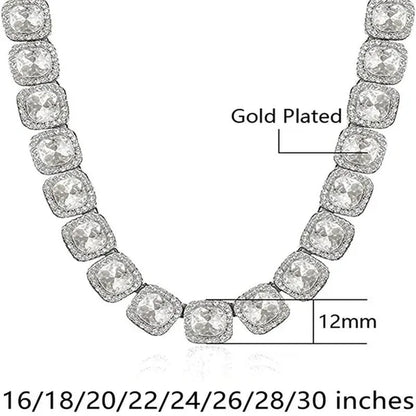 12mm Iced Out Square Tennis Chain Necklace,Diamond Cuban Link Necklace Hip Hop Jewelry with For Men Women Charm Jewelry